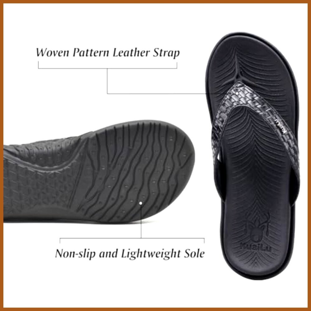 Leather Strap Flip Flops With Arch Support For Plantar Fasciitis - Picture 5 of 7
